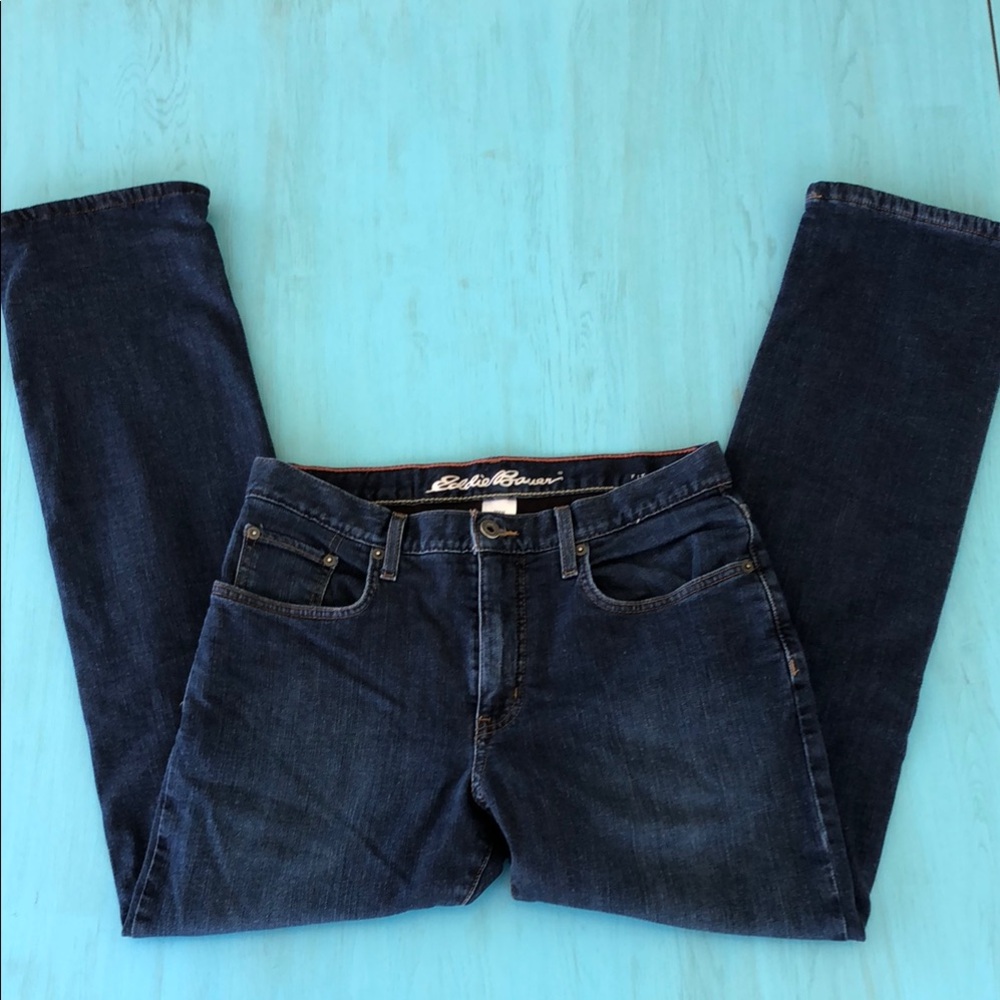 Eddie Bauer Men's Dark Blue Fleece Lined Jeans